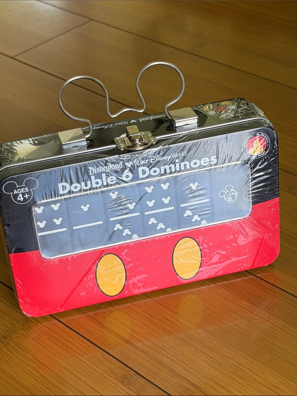 Disney Double 6 Dominoes with Tin case and Mickey Ears handle